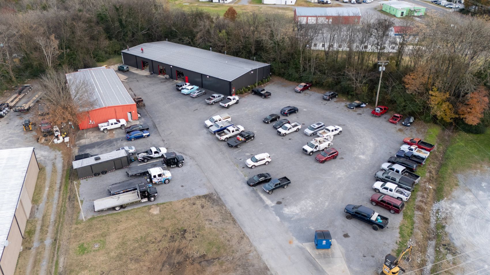 Aerial of a commercial property and parking lot