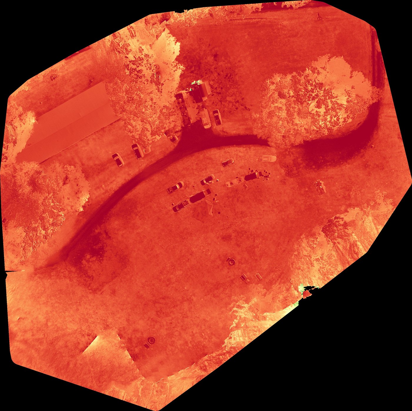False-color NDRE vegetation-index map from a UUAS multispectral research flight, background