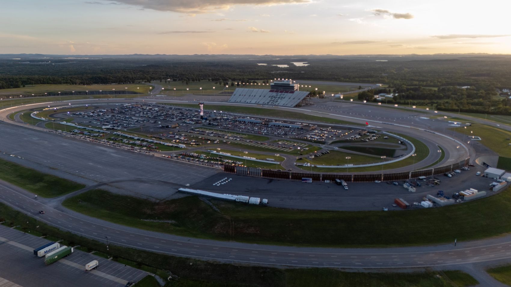Speedway at sunset — real Tennessee aerial captured by UUAS