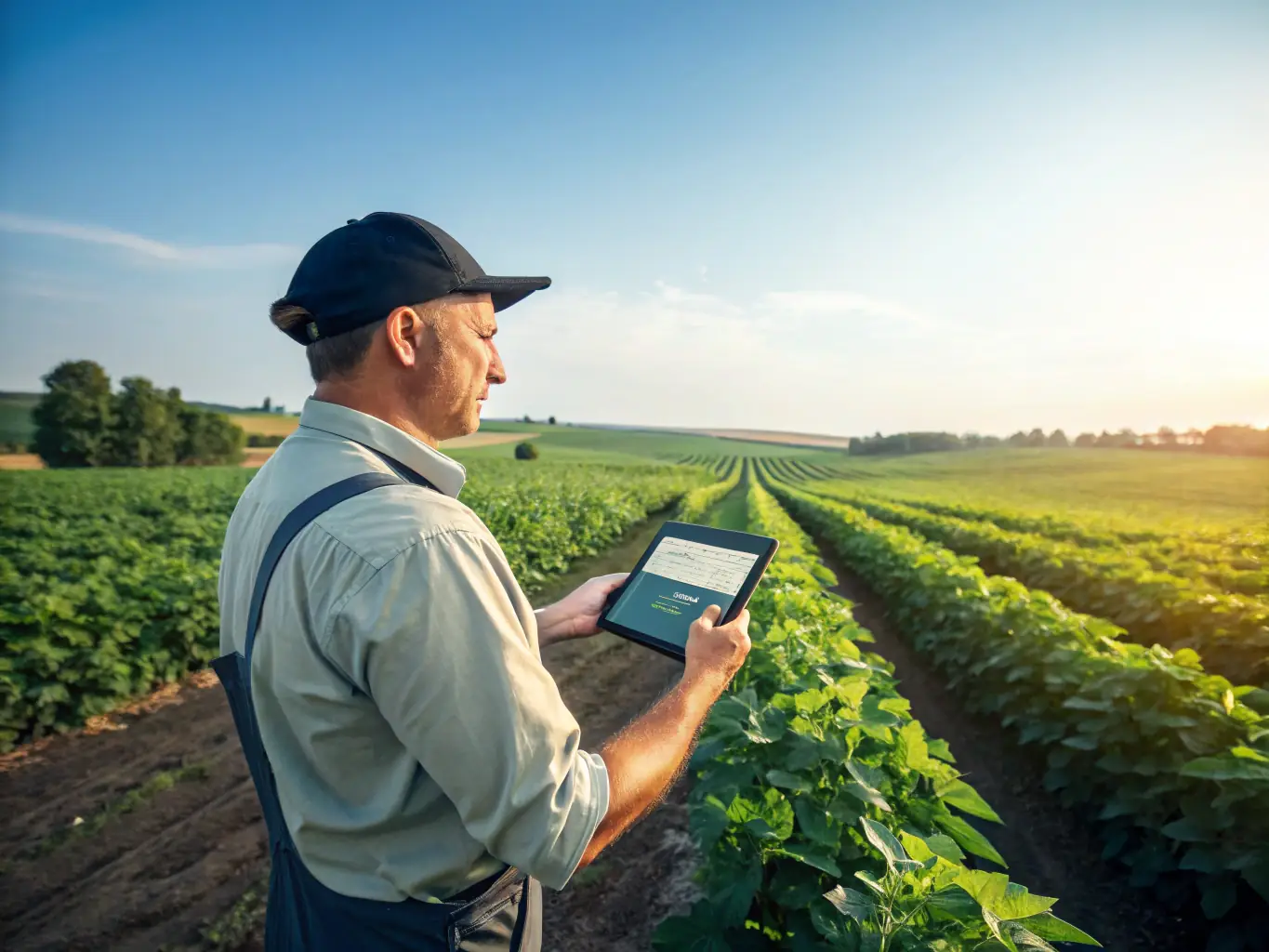 A dashboard displaying real-time data analytics from drone imagery, showing key metrics such as NDVI, plant height, and biomass. The dashboard is user-friendly and customizable, with interactive charts and graphs. A farmer is reviewing the data on a tablet.