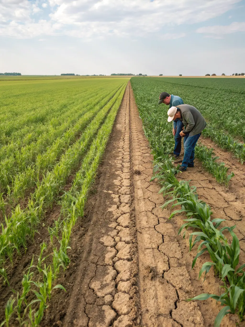 A side-by-side comparison of two fields: one showing uniform crop growth due to data-driven insights, and the other showing uneven growth. This illustrates the impact of aerial data on crop yields.